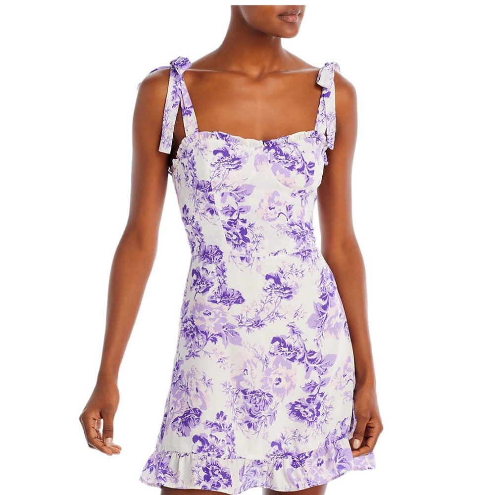 Aqua Purple Floral Womens Dress, XS